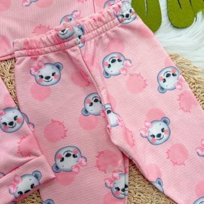 Conj. Jaqueta com Capuz e Calça Ursinhas com Lacinhos - Rosa